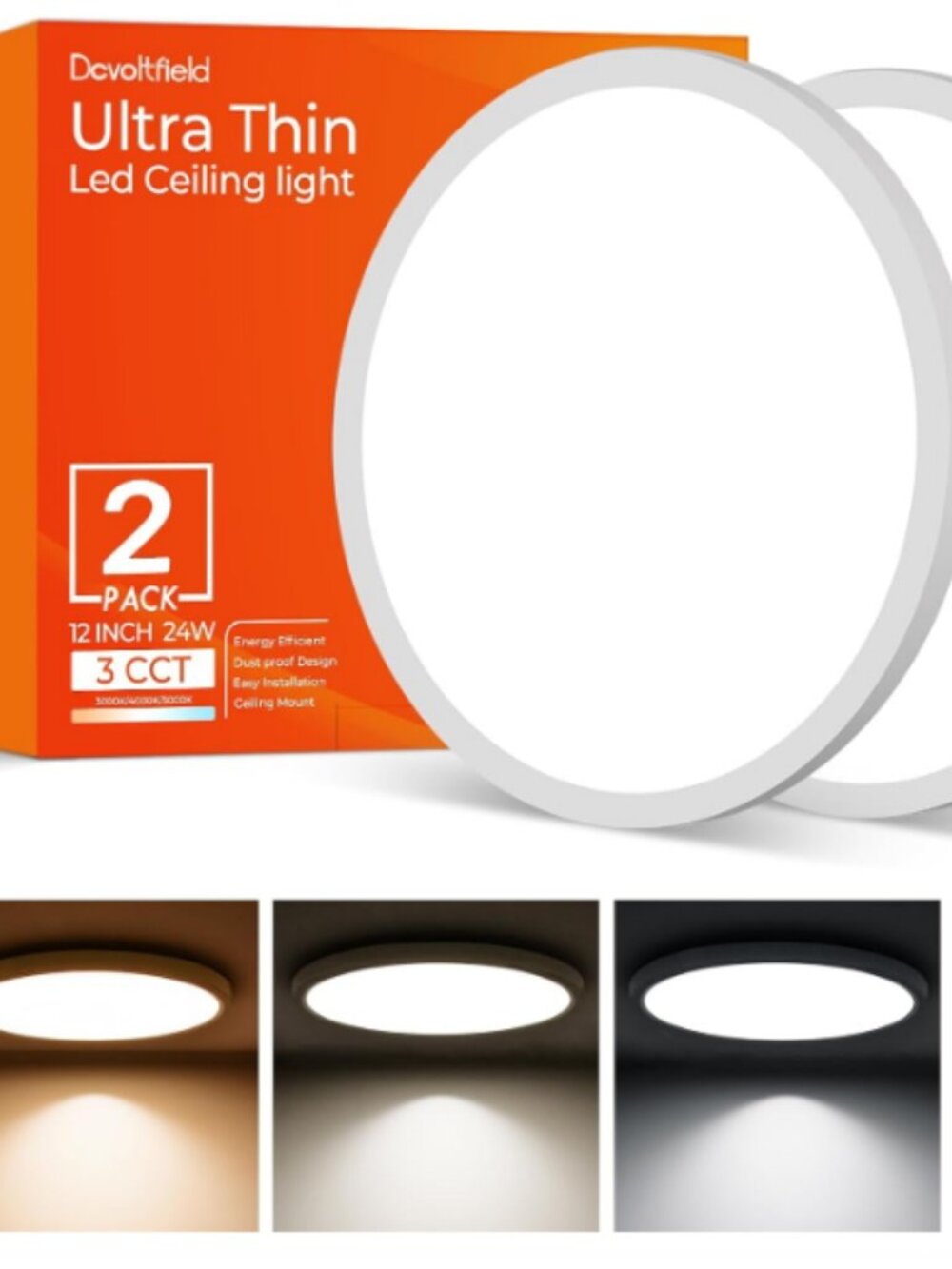 2 Pack 12 Inch LED Flush Mount Ceiling Light Fixture, 24 W 2640LM,Dimmable -A2